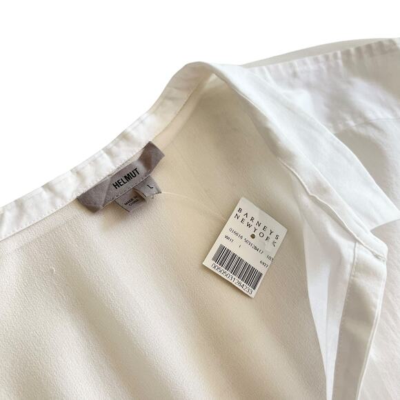 Helmut Helmut Lang White Cotton Silk Combo Short Sleeve Blouse L NWT Barneys - Picture 2 of 10